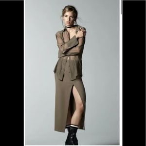 ZARA Midi Skirt With Slit Mink